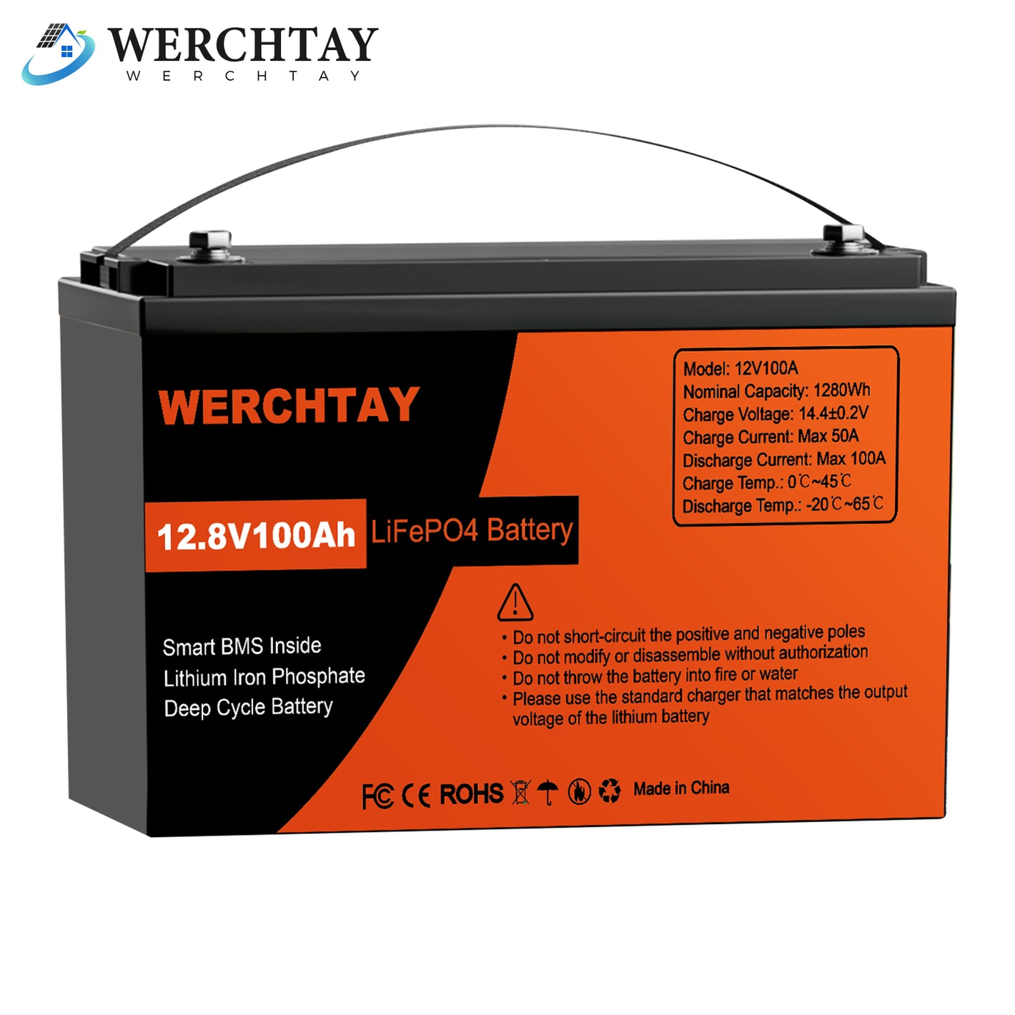 12.8V 1280Wh/100Ah LiFePO4 Battery with BMS Protection