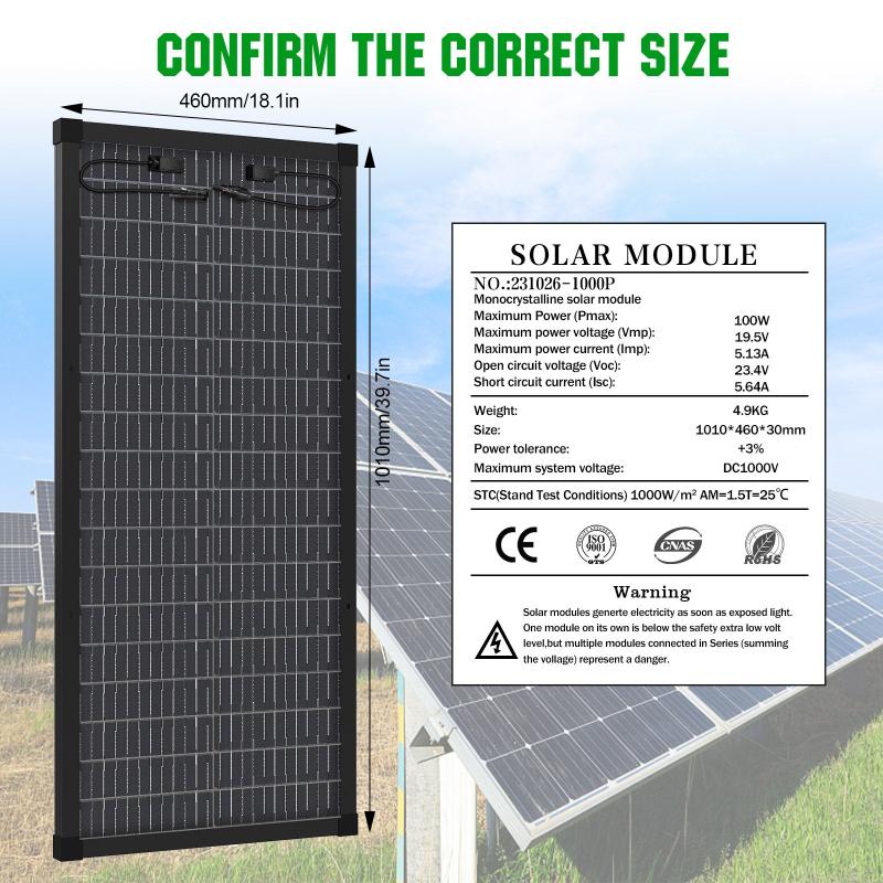 100 Watt Bifacial Monocrystalline Solar Panel Size