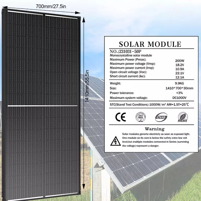 200W Monocrystalline Solar Panel + [Free:Solar Lights]