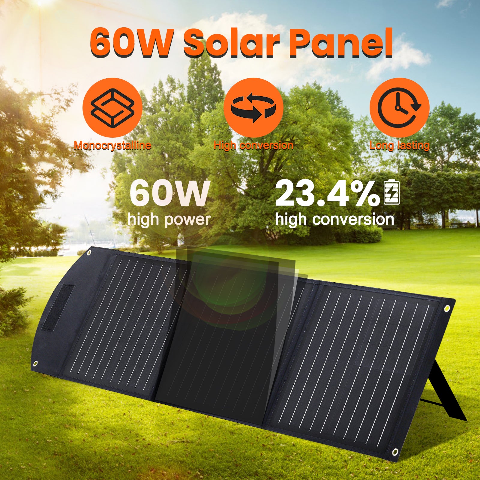 60W Lightweight Portable Monocrystalline Solar Panel Suitcase for Outdoor Camping