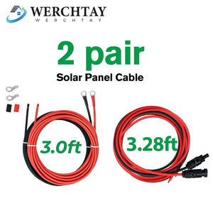 Solar Panel Extension Cable Kit - 2 Pairs MC4 Connector Cables (Black + Red)