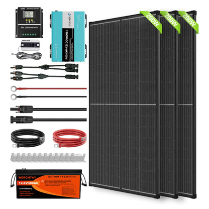 600W 12V (200W*3) Complete MPPT Off Grid Solar Kit