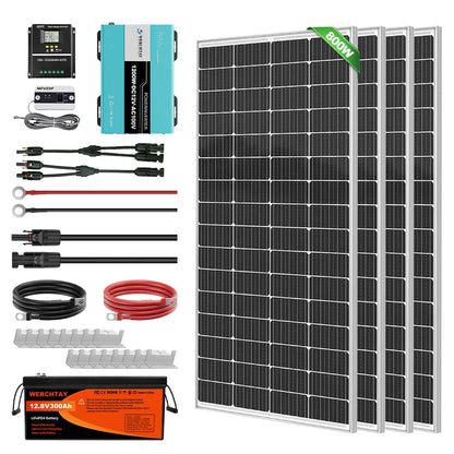 800W 12V (200W*4) Complete MPPT Off Grid Solar Kit