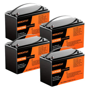 4-Pack LiFePO4 12.8V 100Ah Deep Cycle Battery Kit for RV/Solar/Off-Grid