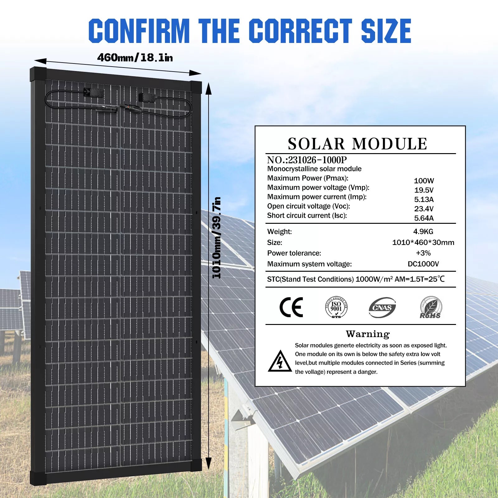 100 Watt Bifacial Solar Panel Size